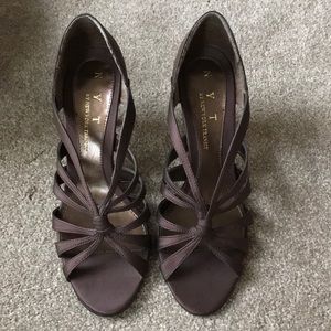 Chocolate brown satin NYT heels
